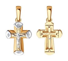 Подвеска Крест из комбинированного золота с 4 бриллиантами - Ювелирные изделия в Севастополе